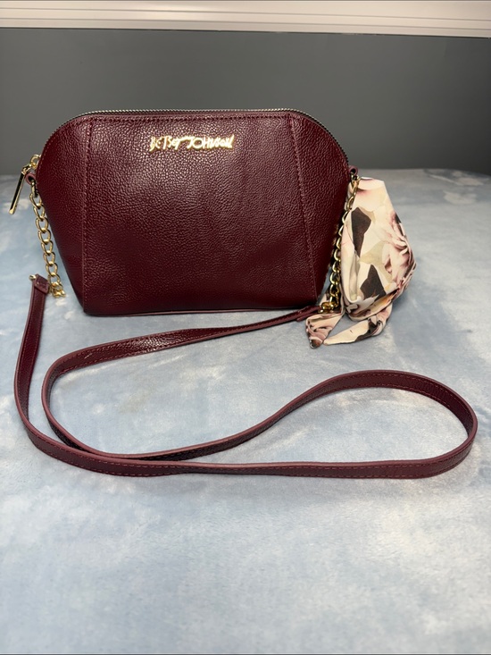 Betsey Johnson Handbags - Betsey Johnson Wine Red Crossbody with Floral Scarf Accent
